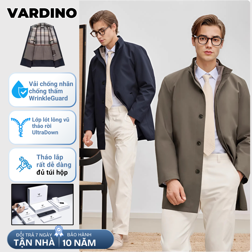 Áo khoác măng tô nam cổ đứng có lót tháo rời Vardino AK2526 2