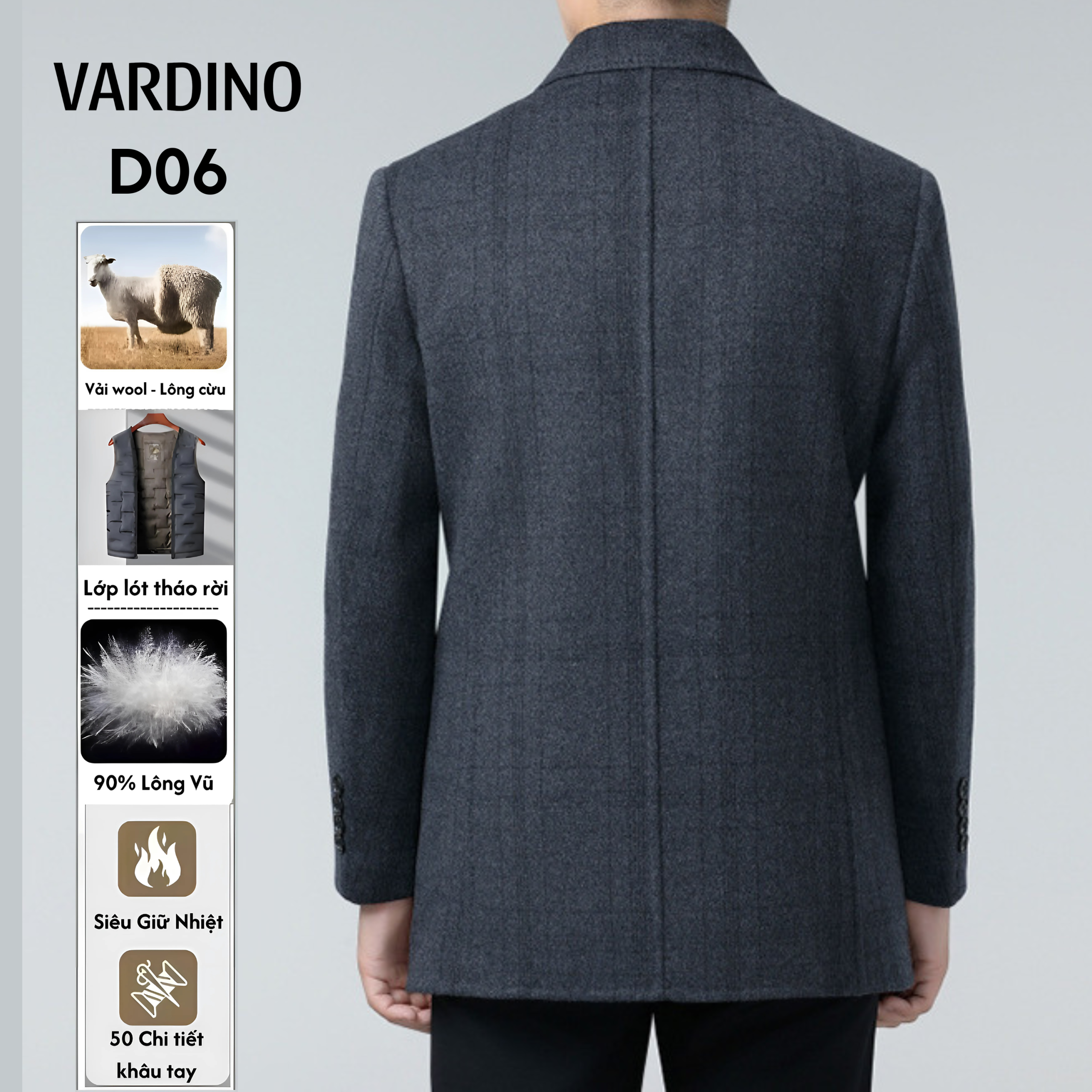 Áo dạ nam dáng ngắn cao cấp Vardino D06