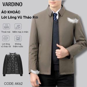 Áo khoác nam trung niên công sở lót lông vũ tháo rời cổ bẻ Vardino AK58-AK62