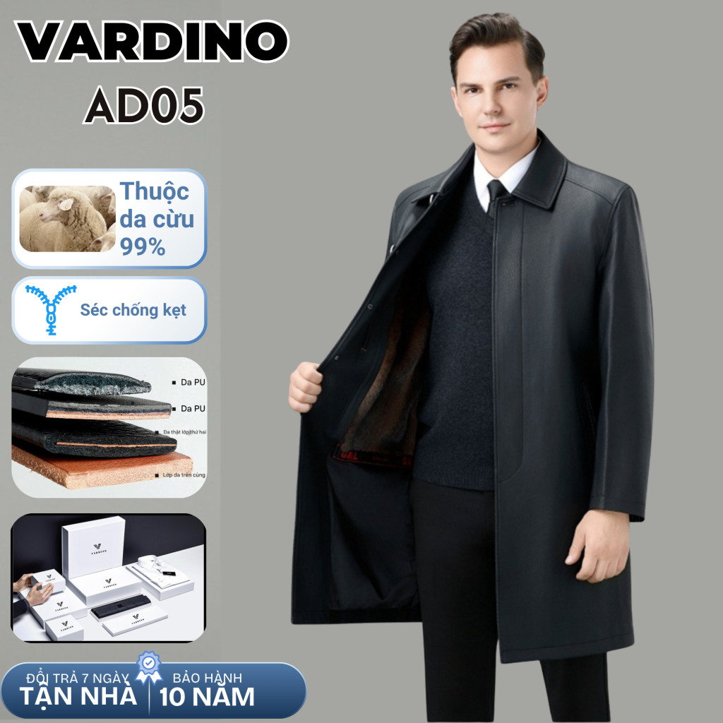 Áo da nam dáng dài giấu cúc có lót tháo rời Vardino AD05-AD06 4