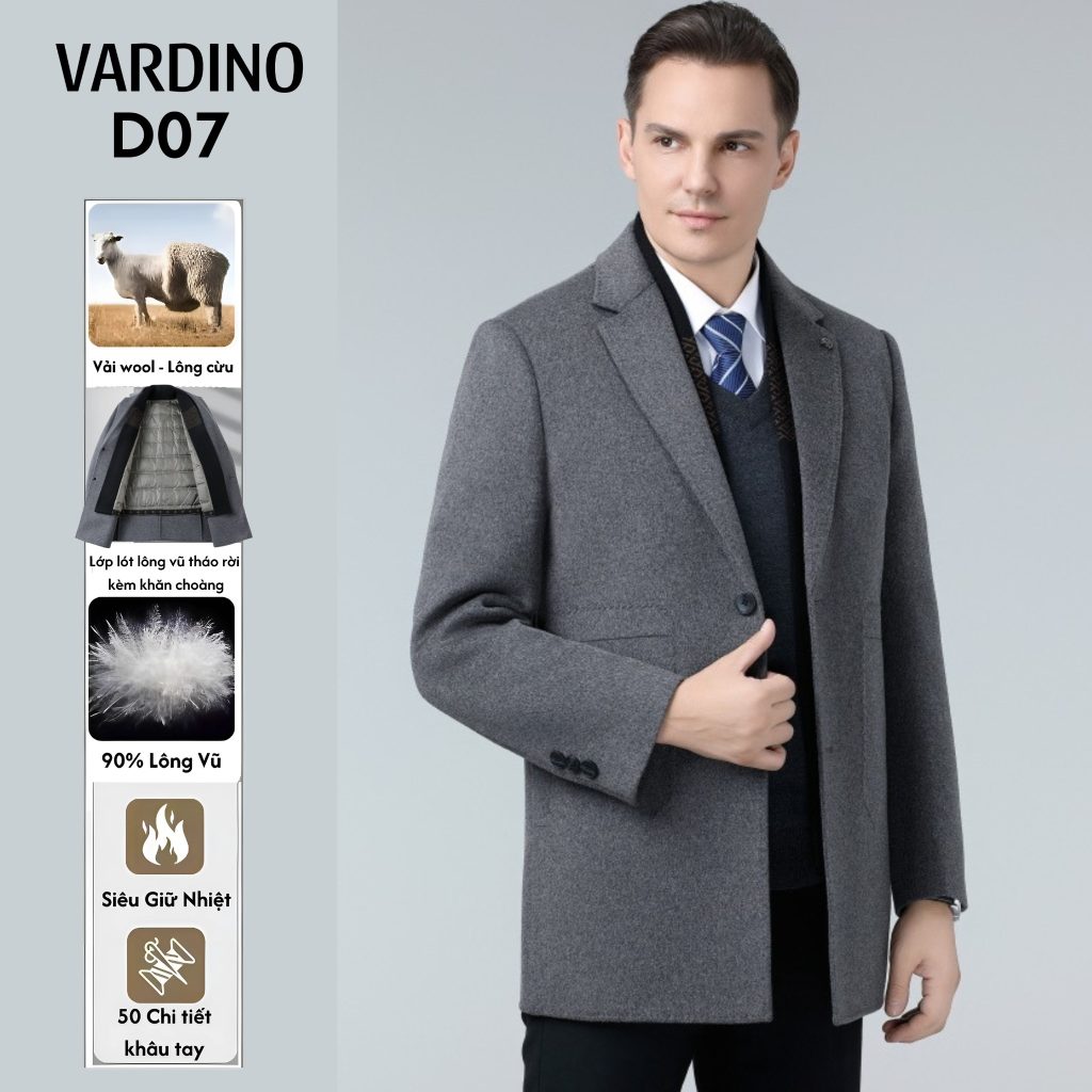 Áo dạ nam trung niên cao cấp có khăn và lót lông vũ tháo rời Vardino D070813 3