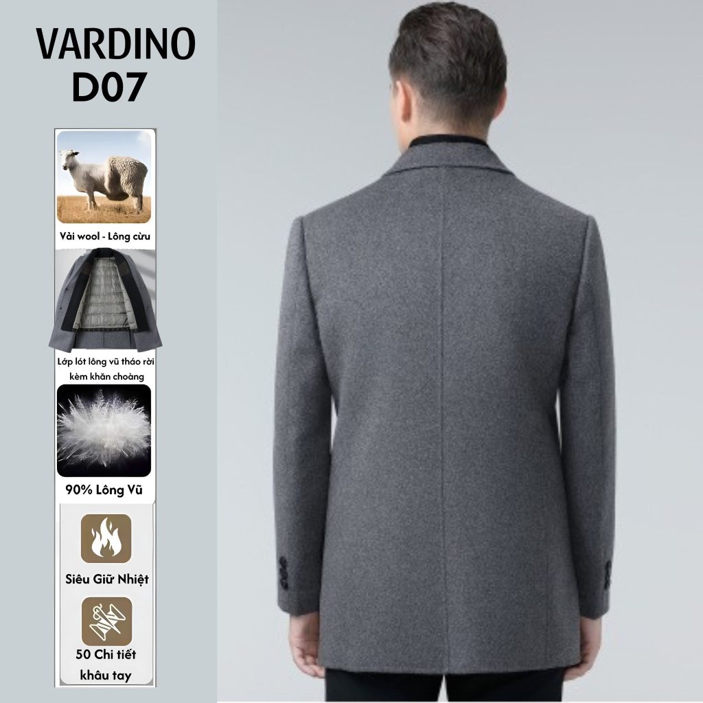 Áo dạ nam trung niên cao cấp có khăn và lót lông vũ tháo rời Vardino D070813 4