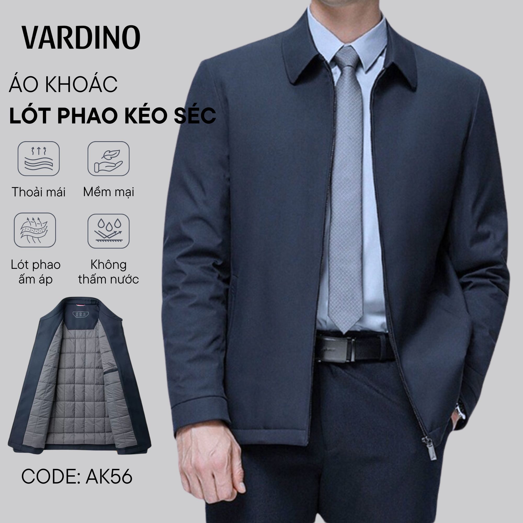 Áo khoác nam trung niên lót phao bông Vardino AK5657
