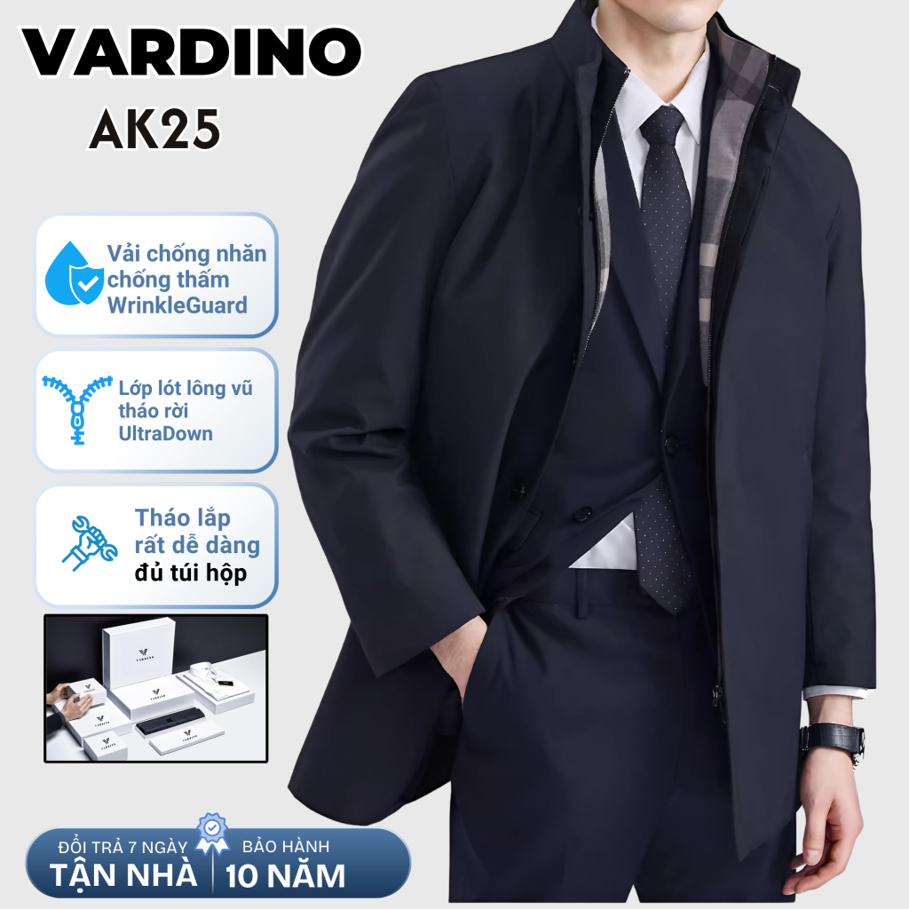 Áo khoác măng tô nam cổ đứng có lót tháo rời Vardino AK2526 4