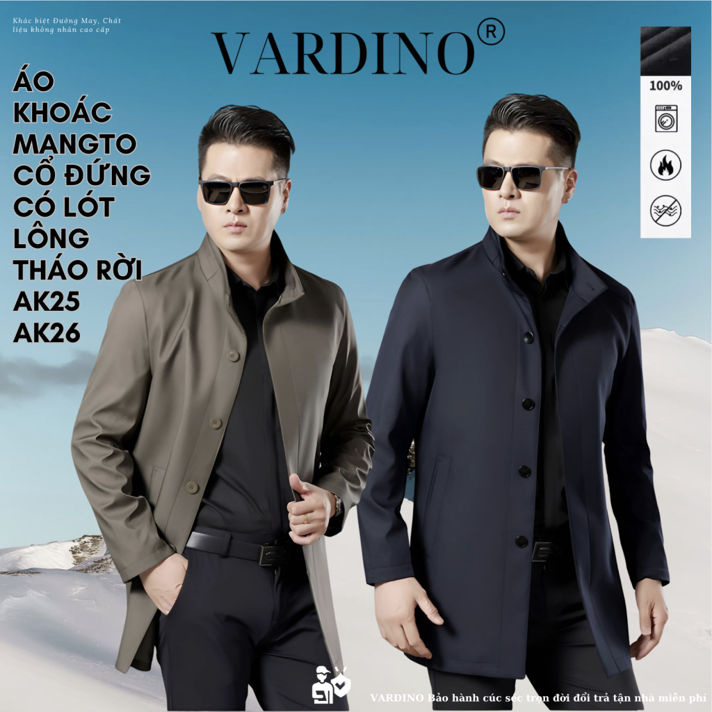 Áo khoác măng tô nam cổ đứng có lót tháo rời Vardino AK2526 1