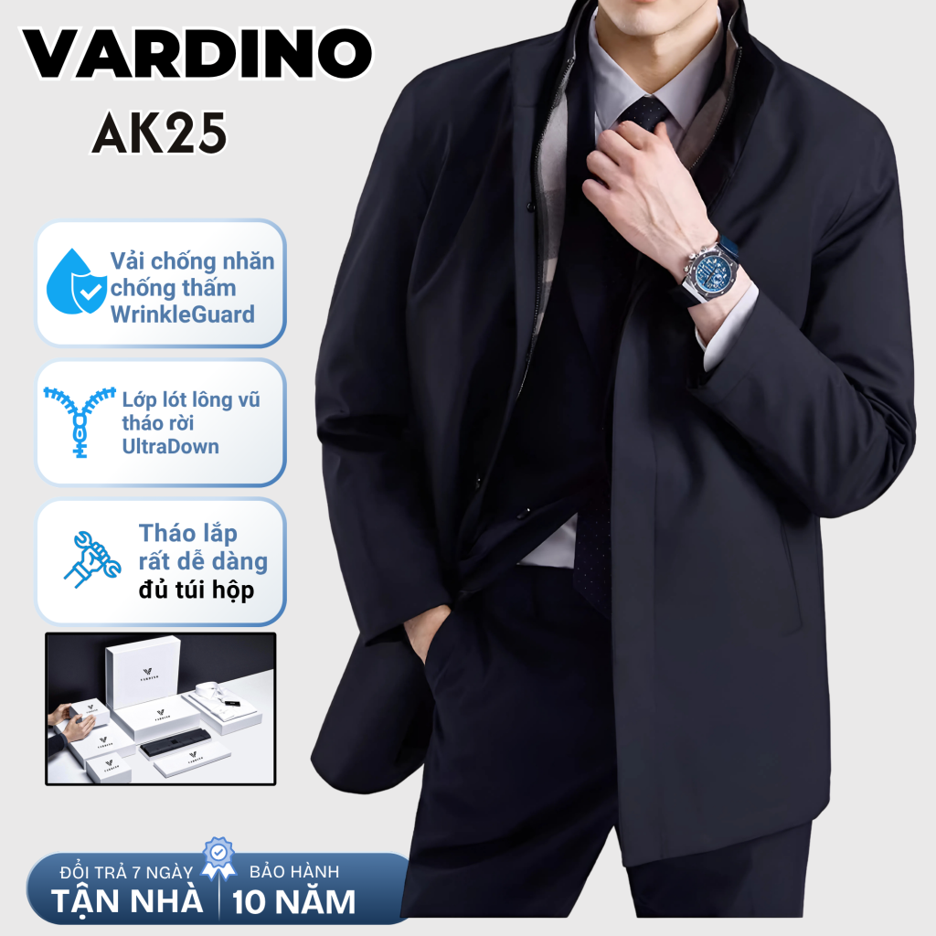 Áo khoác măng tô nam cổ đứng có lót tháo rời Vardino AK2526 3