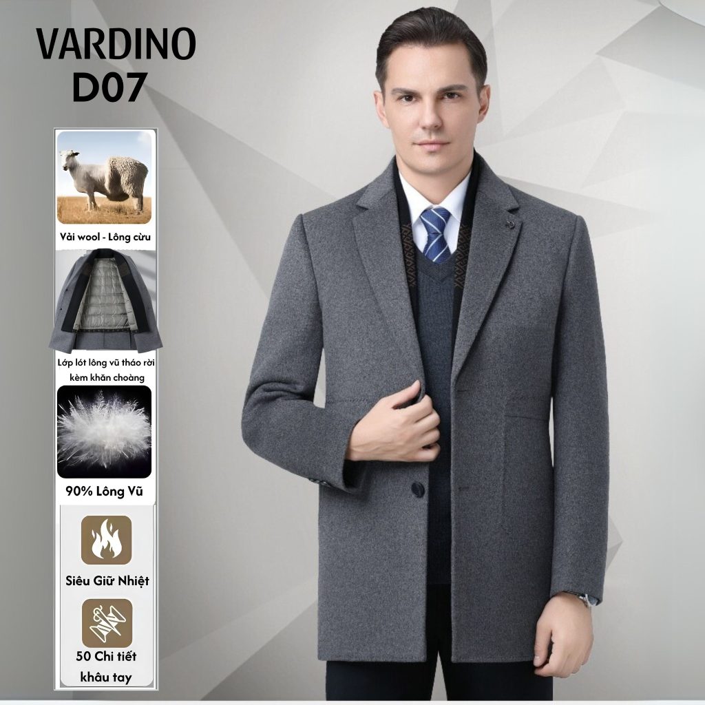 Áo dạ nam trung niên cao cấp có khăn và lót lông vũ tháo rời Vardino D070813 2