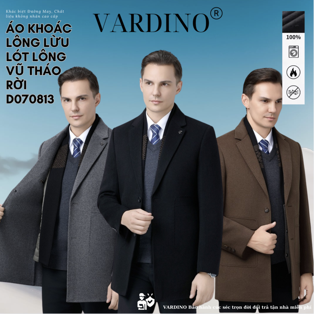 Áo dạ nam trung niên cao cấp có khăn và lót lông vũ tháo rời Vardino D070813 1