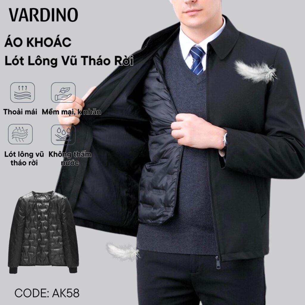 Áo khoác nam trung niên công sở lót lông vũ tháo rời cổ bẻ Vardino AK58-AK62 3