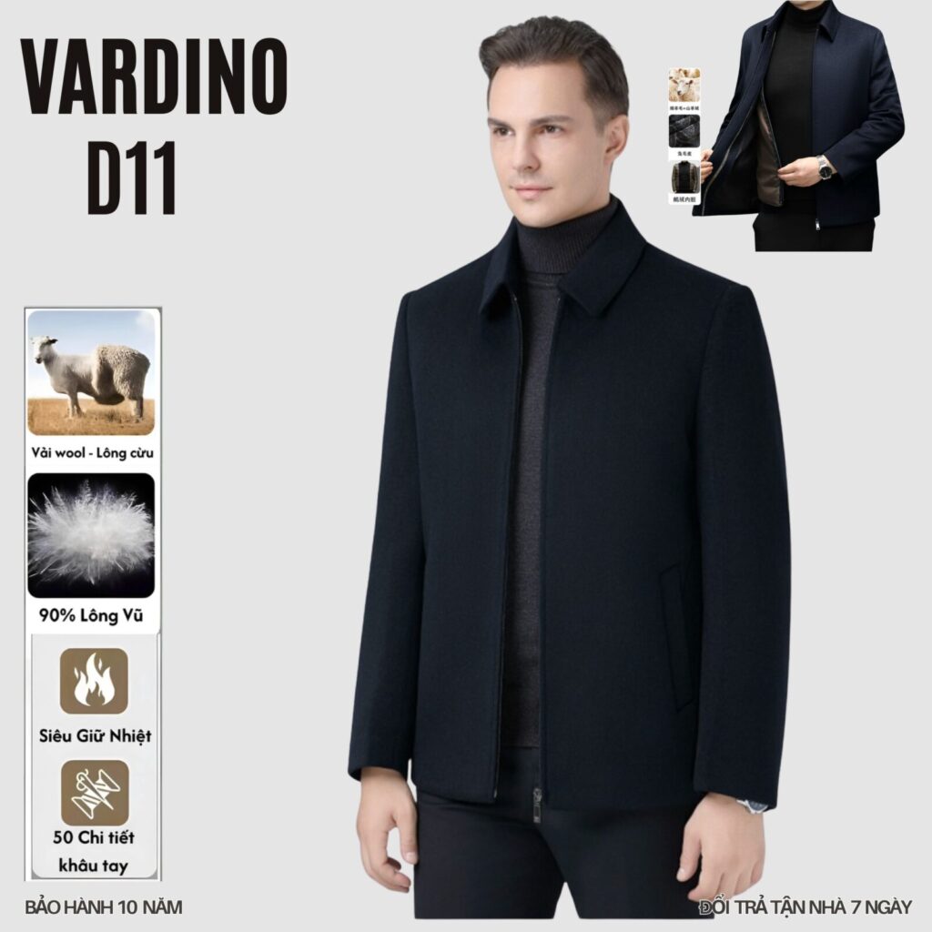 Áo khoác dạ nam có lót lông vũ tháo rời VARDINO D1112 2