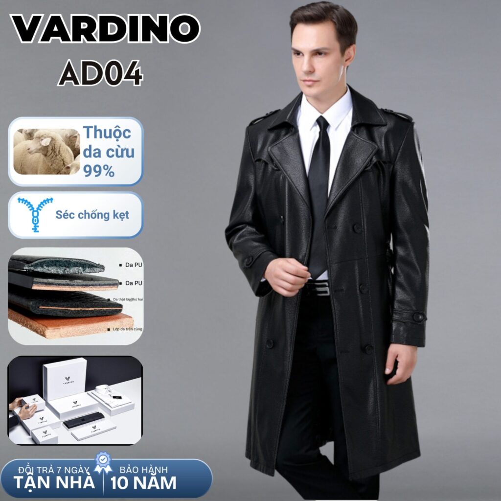 Áo da nam dáng dài Vardino AD04 4