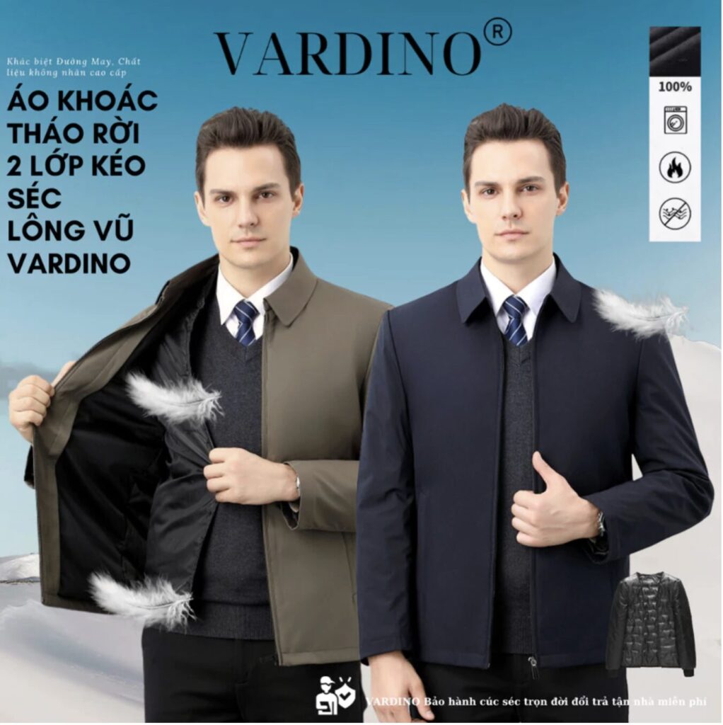 Áo khoác nam trung niên công sở lót lông vũ tháo rời cổ bẻ Vardino AK58-AK62 1