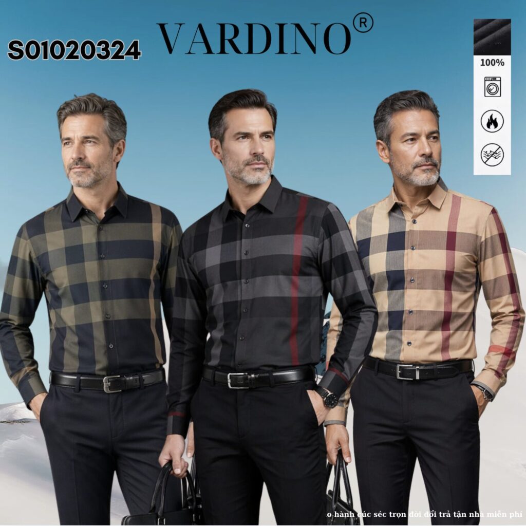 áo sơ mi nam kẻ hàng hiệu Vardino s0124,s0224,s0324 1