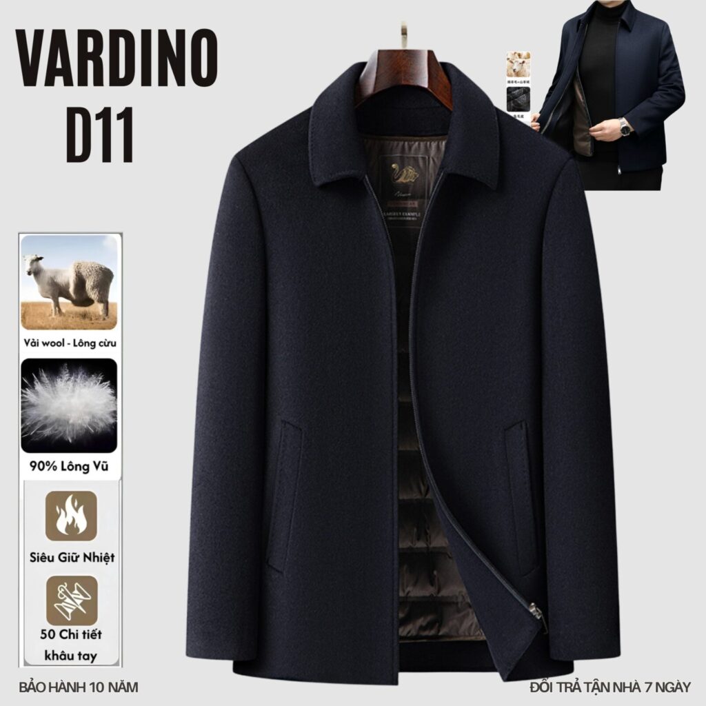 Áo khoác dạ nam có lót lông vũ tháo rời VARDINO D1112 4