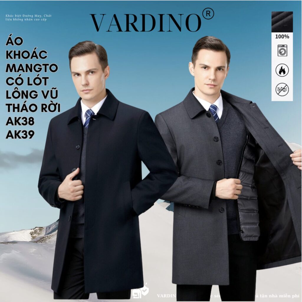 áo mangto nam chống nhăn có lót lông vũ tháo rời Vardino AK38-AK39 1