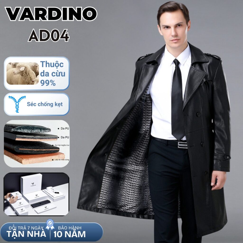 Áo da nam dáng dài Vardino AD04 3