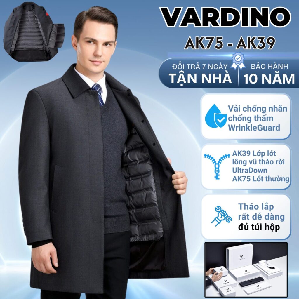 áo mangto nam chống nhăn có lót lông vũ tháo rời Vardino AK38-AK39 3