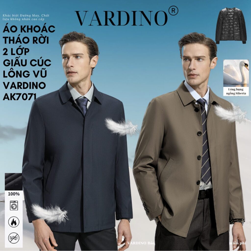 Áo khoác nam chính hãng giấu cúc có lót lông vũ tháo rời Vardino AK7071 1