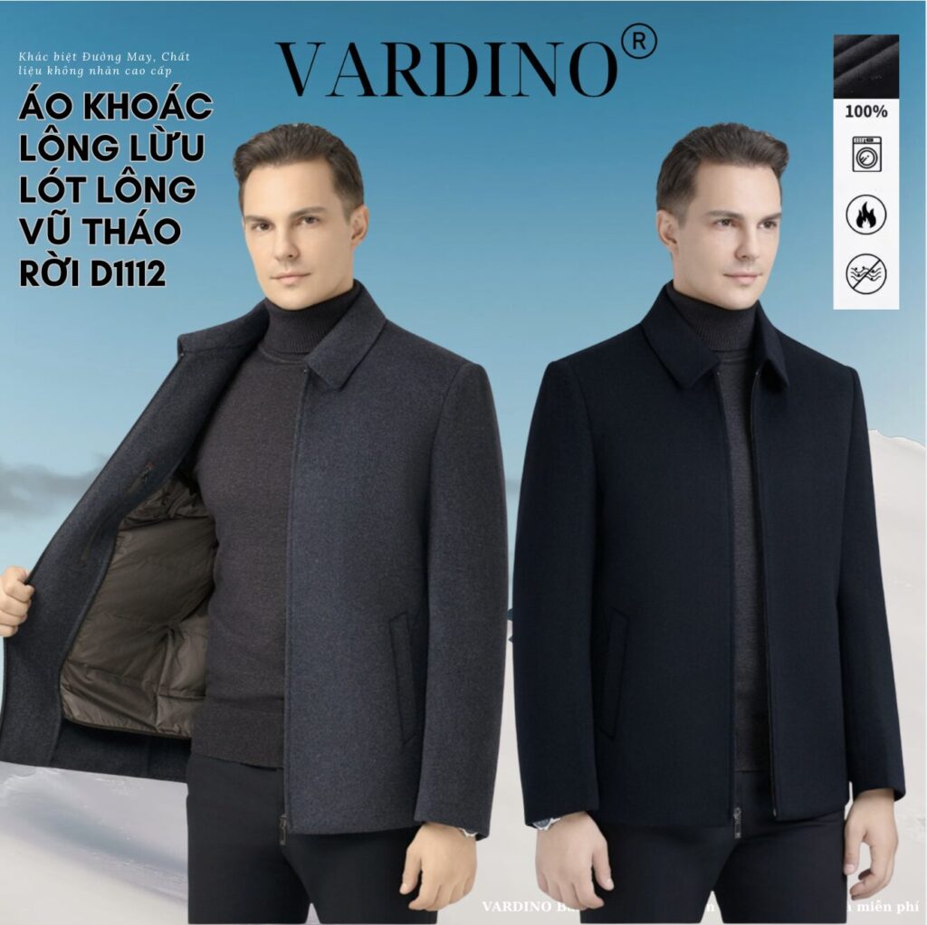 Áo khoác dạ nam có lót lông vũ tháo rời VARDINO D1112 1