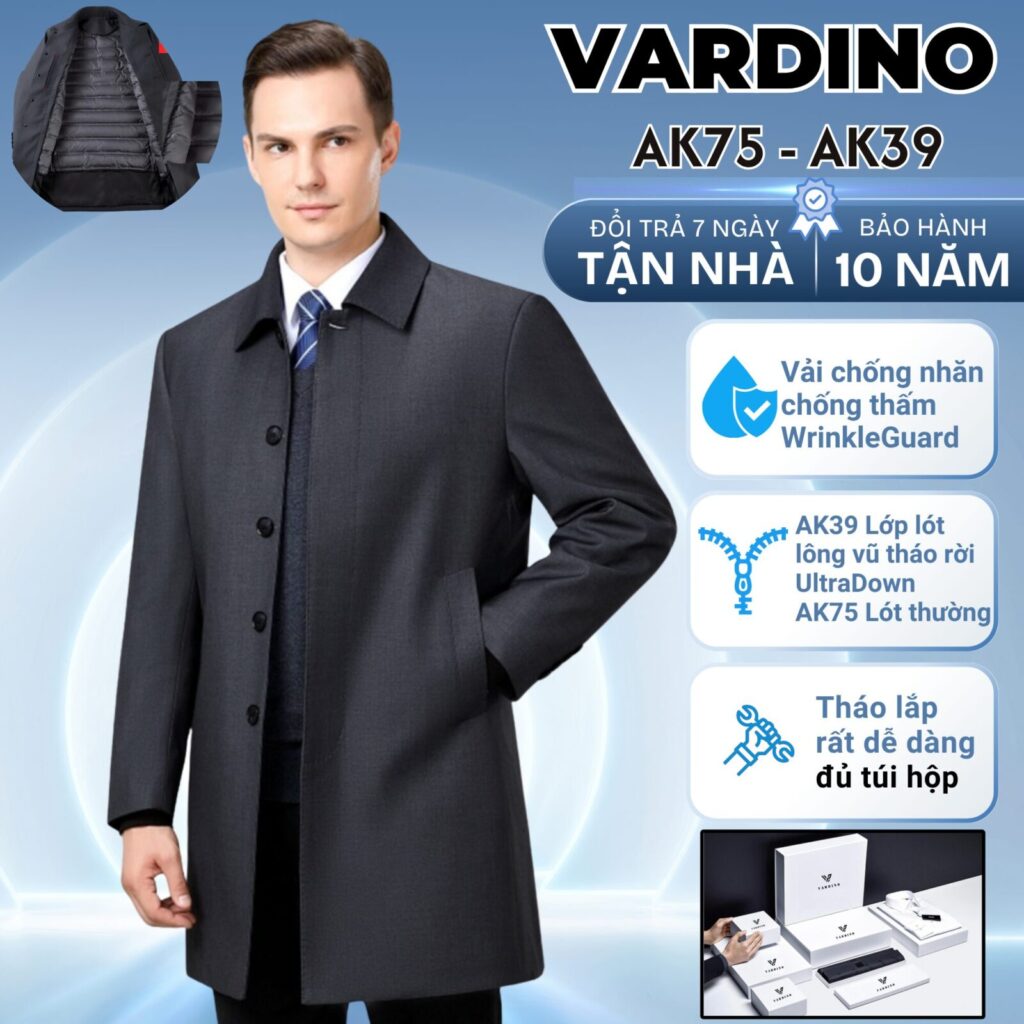 áo mangto nam chống nhăn có lót lông vũ tháo rời Vardino AK38-AK39 4