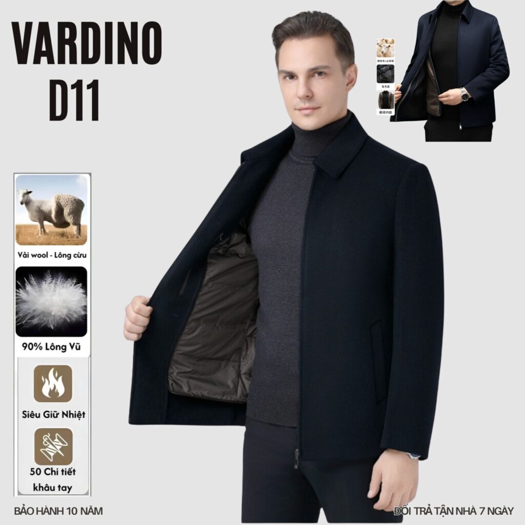 Áo khoác dạ nam có lót lông vũ tháo rời VARDINO D1112 3