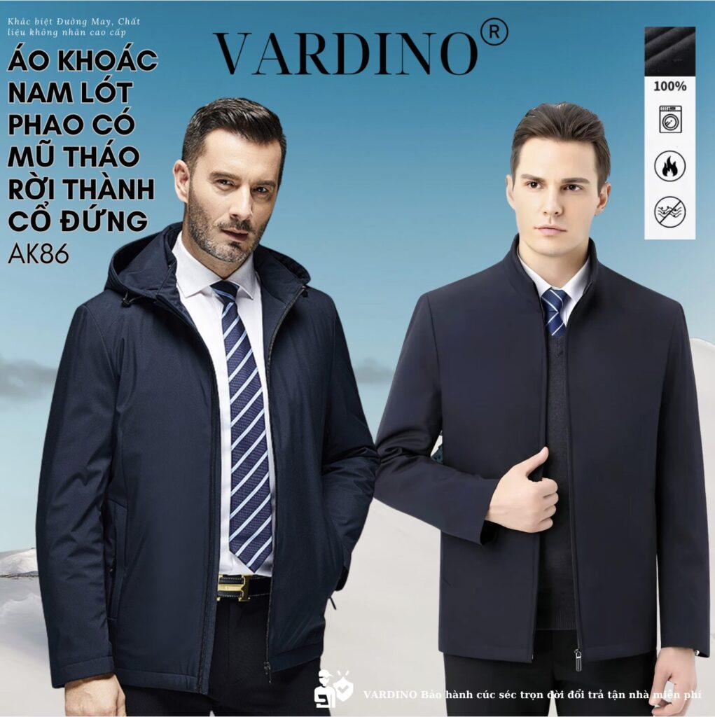 Áo khoác jacket nam có mũ tháo Vardino AK86 1