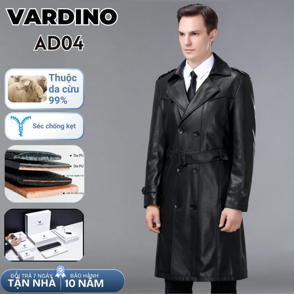 Áo da nam dáng dài Vardino AD04 2